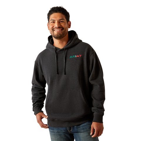 Ariat Men's Black Heather Mexico Flag Lockup Hoodie - 10051998 - S