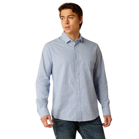 Ariat Men's Memphis Modern Fit Blue Long Sleeve Shirt - 10052301 - XS