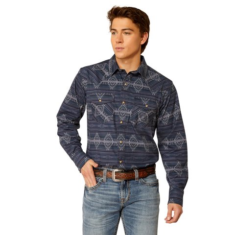 Ariat Men's Haze Retro Fit Mood Indigo Long Sleeve Shirt - 10052324 - XS