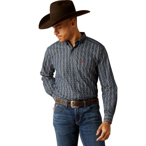 Ariat Men's Rochard Classic Fit Chambray Blue Long Sleeve Shirt - 10052358 - XS