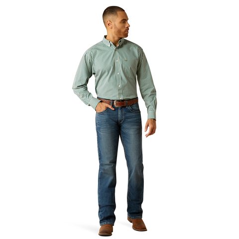 Ariat Men's Wrinkle Free Gus Classic Fit Teal Long Sleeve Shirt - 10052378 - XS