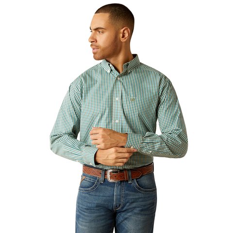 Ariat Men's Wrinkle Free Gus Classic Fit Teal Long Sleeve Shirt - 10052378 - XS