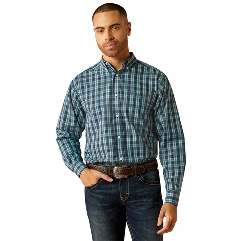 Ariat Men's Wrinkle Free Gibson Classic Fit Dark Teal Long Sleeve Shirt - 10052379 - XS