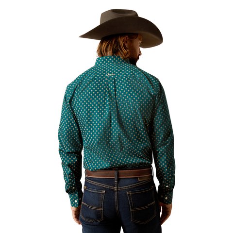 Ariat Men's Wrinkle Free Grover Fitted Deep Teal Long Sleeve Shirt - 10052382 - XS