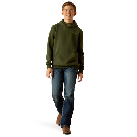 Ariat Boys Dark Green Barbwire Skull Hoodie - 10052393 - XS