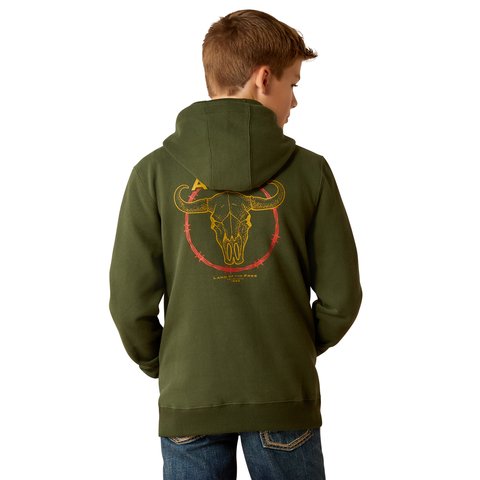 Ariat Boys Dark Green Barbwire Skull Hoodie - 10052393 - XS