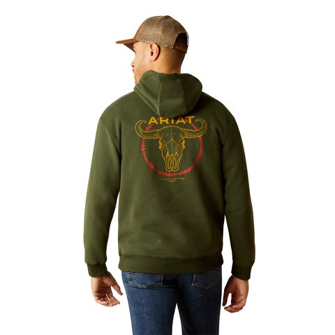 Ariat Men's Dark Green Barbwire Skull Hoodie - 10052461 - S