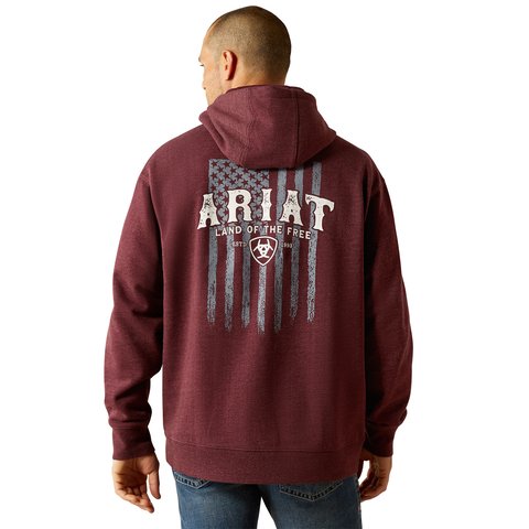 Ariat Men's Berry Bark Heather Western Vertical Flag Hoodie - 10052462 - S