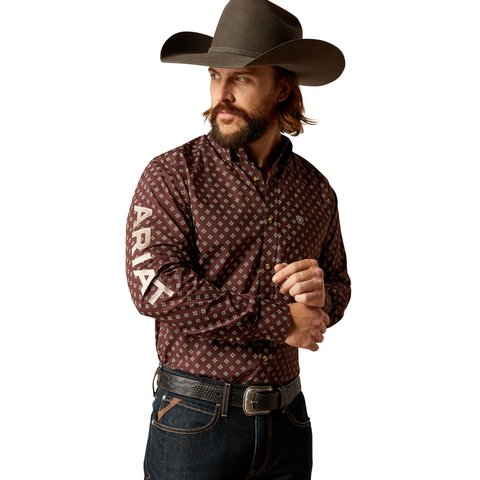 Ariat Men's Team Koen Fitted Brown Long Sleeve Shirt - 10052628 - XS