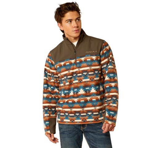 Ariat Men's Basis 2.0 1/4 Zip Turquoise Serape Sweatshirt - 10052731 - S