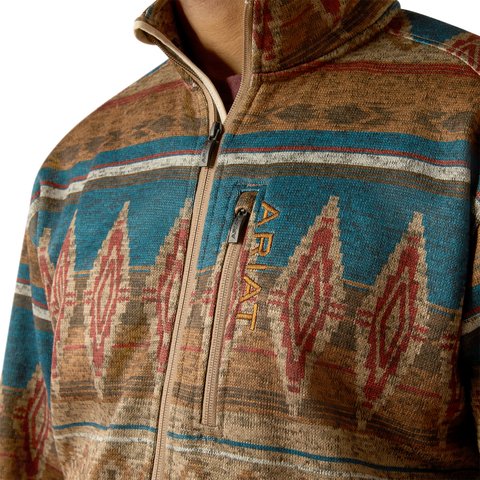 Ariat Men's Caldwell Full Zip Oxford Tan Southwest Print Sweater - 10052818 - S