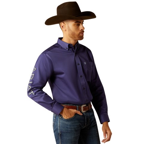 Ariat Men's Team Logo Twill Classic Fit Dark Blue Long Sleeve Shirt - 10052822 - XS