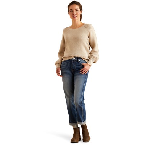 Ariat Women's Oatmeal Heather Malvern Long Sleeve Blouse Sweater - 10052896 - XS