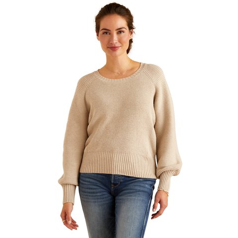 Ariat Women's Oatmeal Heather Malvern Long Sleeve Blouse Sweater - 10052896 - XS