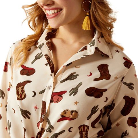 Ariat Women's Homestyle Western Cowgirl Print Long Sleeve Shirt - 10052923 - XS