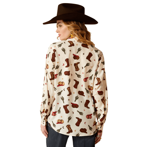 Ariat Women's Homestyle Western Cowgirl Print Long Sleeve Shirt - 10052923 - XS