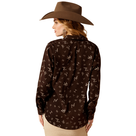 Ariat Women's Homestyle Mole Ranch Brand Print Long Sleeve Shirt - 10052970 - XS