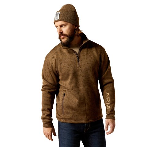 Ariat Men's Caldwell Logo 1/4 Zip Dark Brown Heather Sweater - 10052972 - S