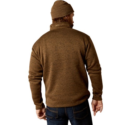 Ariat Men's Caldwell Logo 1/4 Zip Dark Brown Heather Sweater - 10052972 - S