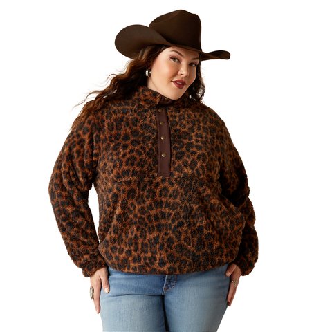 Ariat Women's Lila Leopard Berber Snap Front Sweatshirt - 10053009 - XS