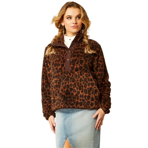 Ariat Women's Lila Leopard Berber Snap Front Sweatshirt - 10053009 - XS