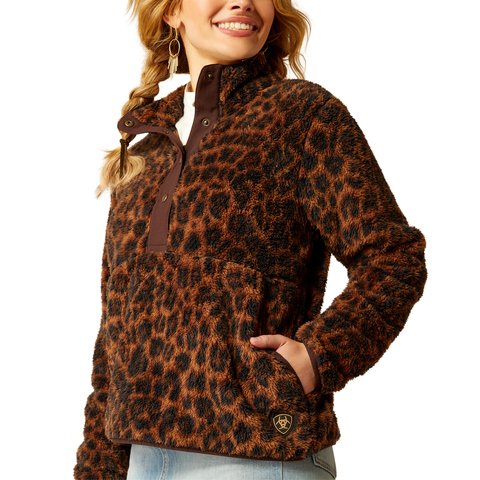 Ariat Women's Lila Leopard Berber Snap Front Sweatshirt - 10053009 - XS