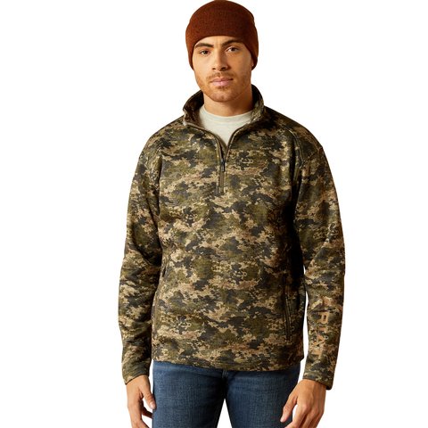 Ariat Men's Green Camo Caldwell Logo Quarter Zip Sweater - 10053017 - S