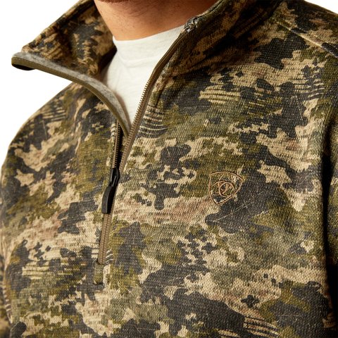 Ariat Men's Green Camo Caldwell Logo Quarter Zip Sweater - 10053017 - S