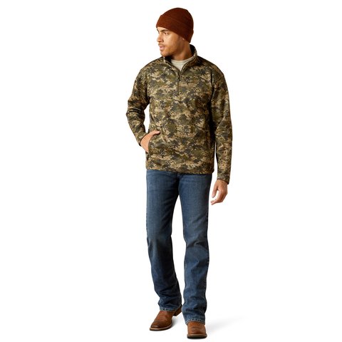 Ariat Men's Green Camo Caldwell Logo Quarter Zip Sweater - 10053017 - S