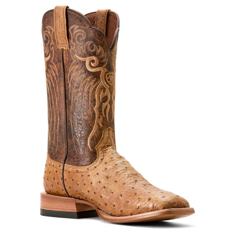 Ariat Men's 12" Brown Rio Full Quill Ostrich Square Toe Western Boots - 10053580 - 7D