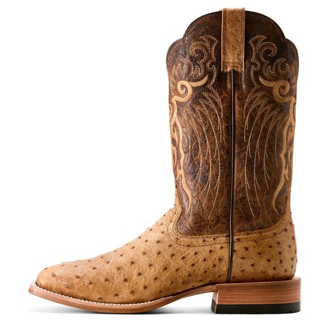 Ariat Men's 12" Brown Rio Full Quill Ostrich Square Toe Western Boots - 10053580 - 7D