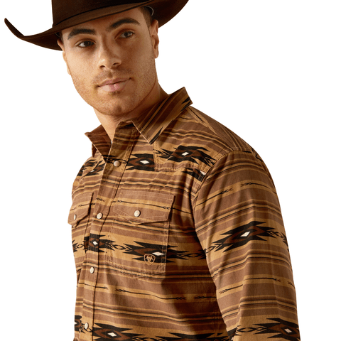 Ariat Men's Hobart Retro Fit Pine Bark Long Sleeve Shirt - 10053874 - XS