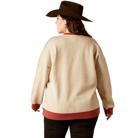 Ariat Women's Oatmeal Heather Roughstock Oversized Crew Sweatshirt - 10053885 - XXL