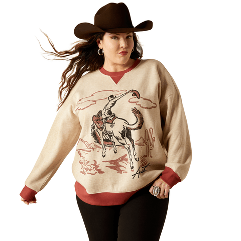 Ariat Women's Oatmeal Heather Roughstock Oversized Crew Sweatshirt - 10053885 - XXL