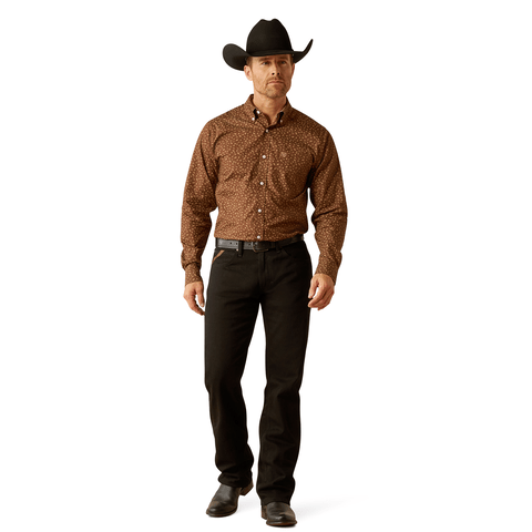 Ariat Men's Wrinkle Free Farley Fitted Brown Long Sleeve Shirt - 10053905 - XS