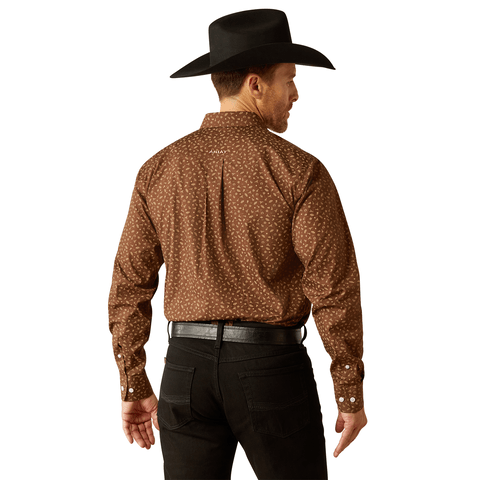 Ariat Men's Wrinkle Free Farley Fitted Brown Long Sleeve Shirt - 10053905 - XS