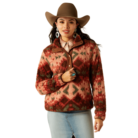 Ariat Women's Plainsview Print Berber Snap Front Sweatshirt - 10053942 - XS