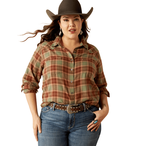 Ariat Women's Billie Jean Oakwood Plaid Long Sleeve Shirt - 10053946 - XXL