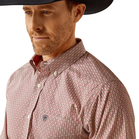 Ariat Men's Wrinkle Free Iven Fitted Red Long Sleeve Shirt - 10054043 - XS