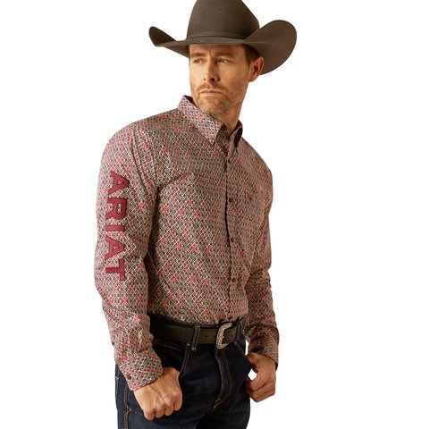 Ariat Men's Team Omega Fitted Red Long Sleeve Shirt - 10054053 - XS