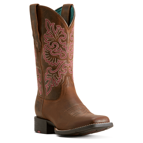 [NEW] Ariat Women's 11" Sassy Brown Round Up Wide Square Toe StretchFit Western Boot - 10064078-5.5B