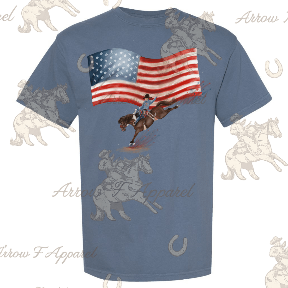 Arrow F Apparel American Bronc Rider Western Graphic Tee - Blue Jean/Pepper - AMERICANBRONCRIDER-S