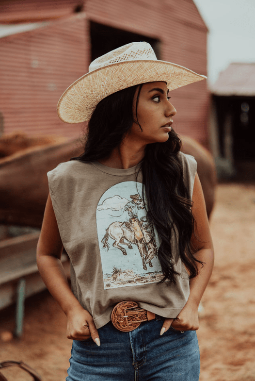 Arrow F Apparel Cody Up Down Western Graphic Muscle Tank - Faded Brown - CODYUPDOWN-S