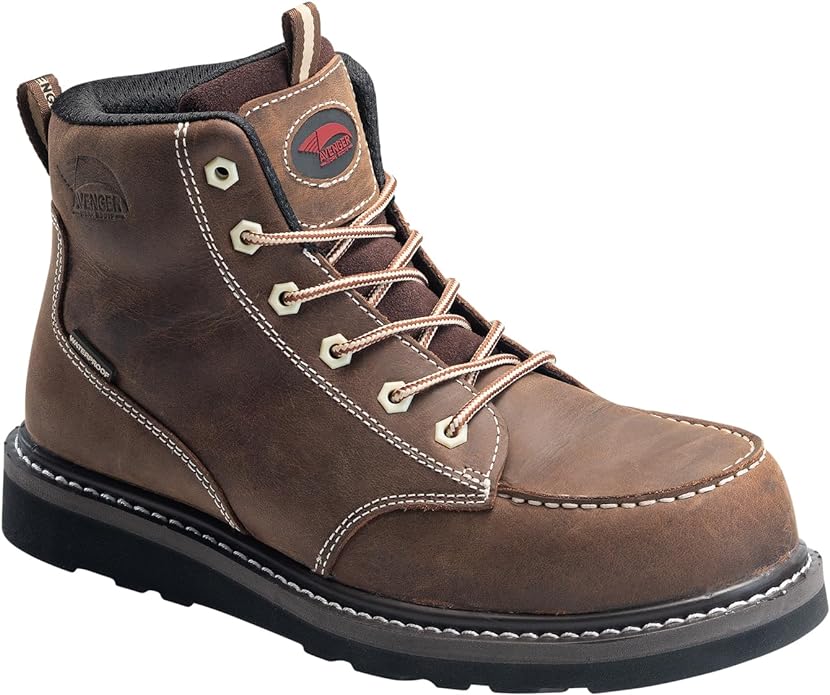 Avenger Men's 6" Brown Composite Moc Toe Waterproof Work Boot - A7509 - 6M