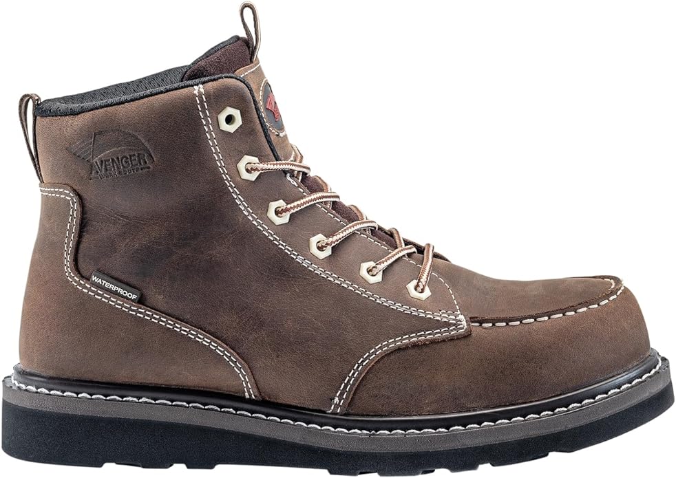 Avenger Men's 6" Brown Composite Moc Toe Waterproof Work Boot - A7509 - 6M