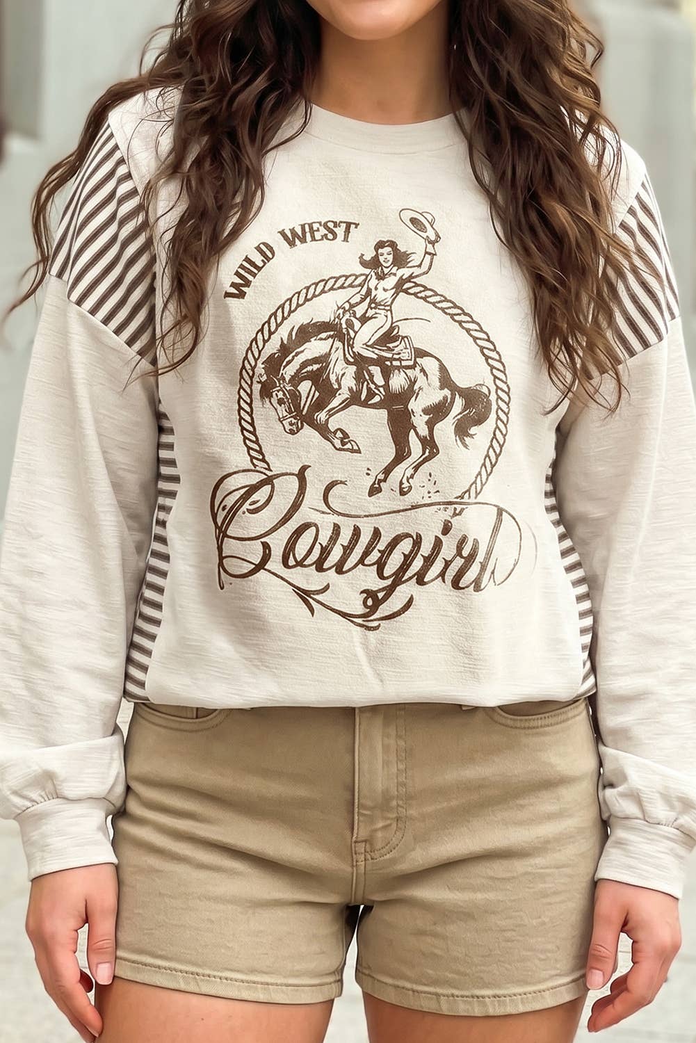 1 the Woman Western Print Patchwork Striped Shift Sweater - Jet Stream