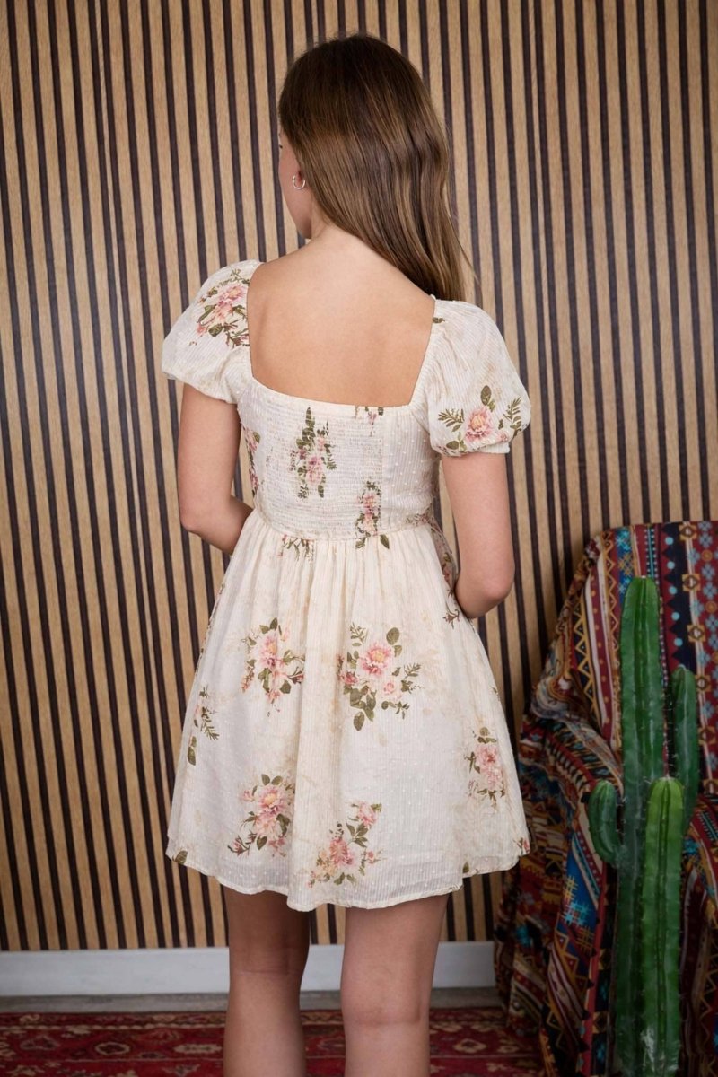 Blu Pepper Floral Stripe Clip Dot Sweetheart Corset Mini Dress - Champagne Multi - CR3006-S