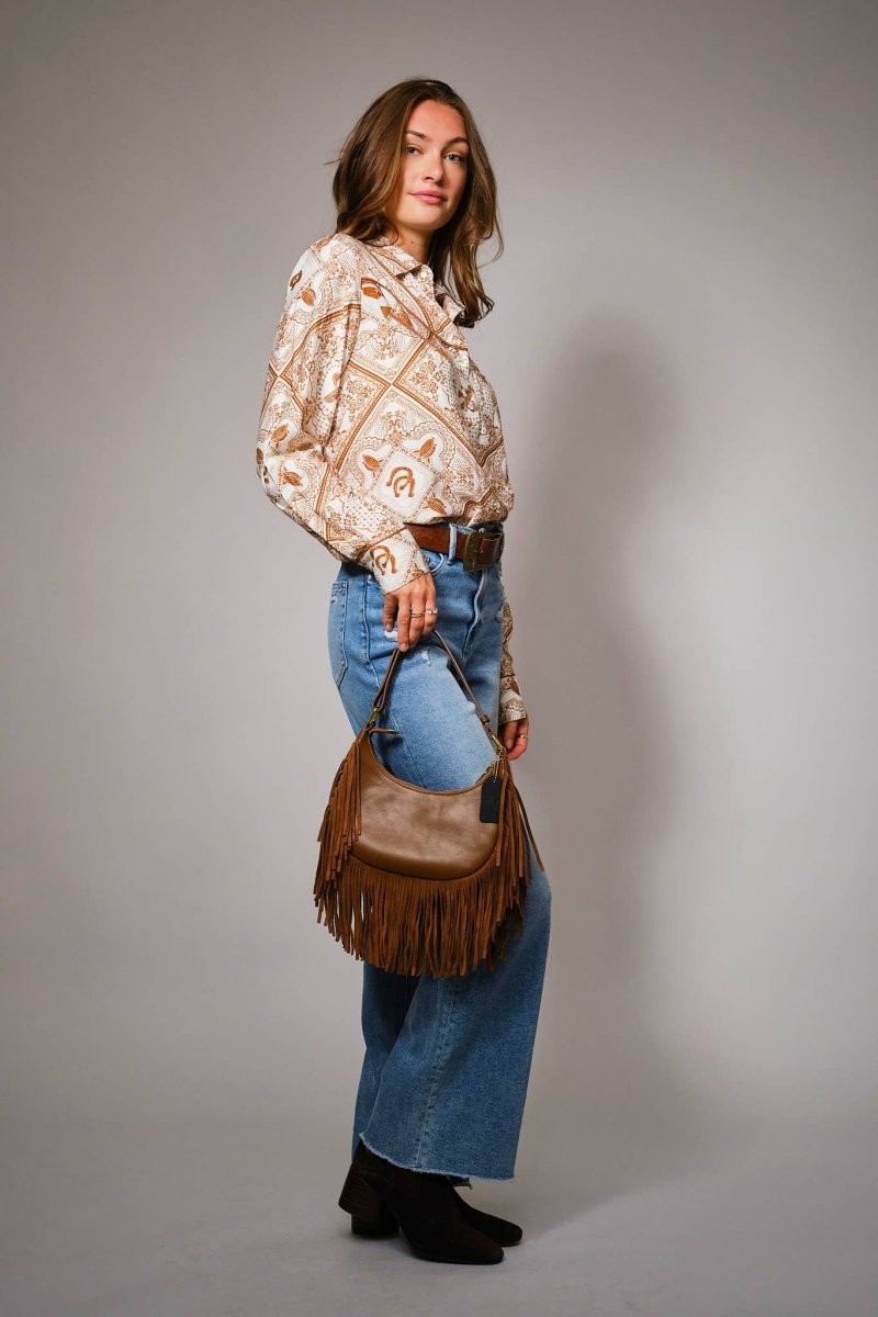 Blue B Western Printed Long Sleeve Button-Up Shirt - Off White Rust - 36841T-OFFWHITE-S