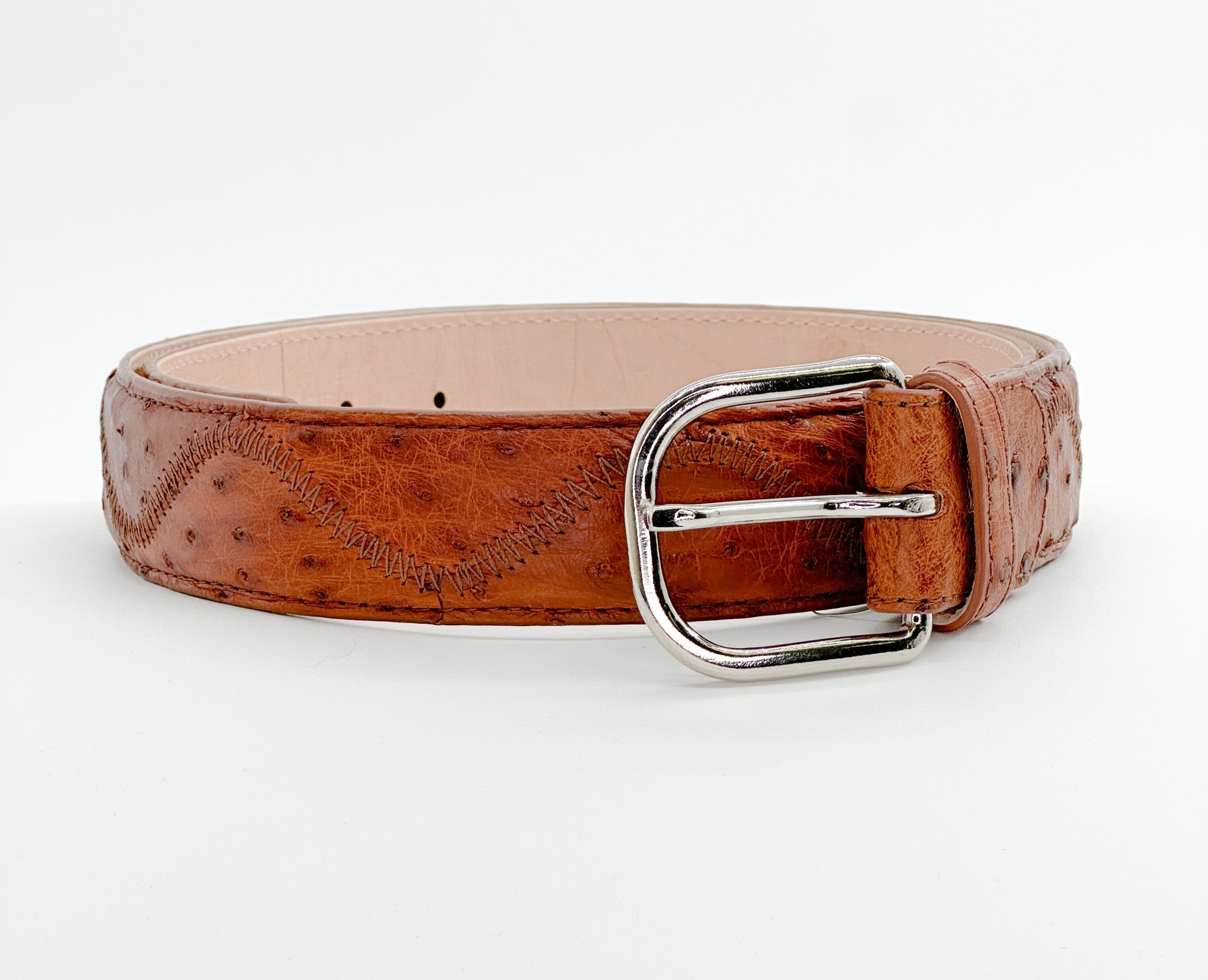 Men's Cognac 1.5" Full Quill Ostrich Belt - BETC - OS - 36