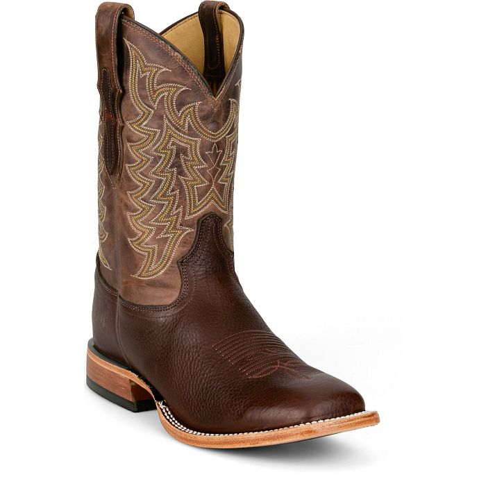 Tony Lama Men's Alfredo 11" Western Dark Brown American Bison Wide Square Toe Boot - HE6401